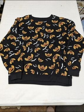 Disney Stitch  Black Halloween Pumpkin Print  Sweatshirt Halloween Fall Size XL
